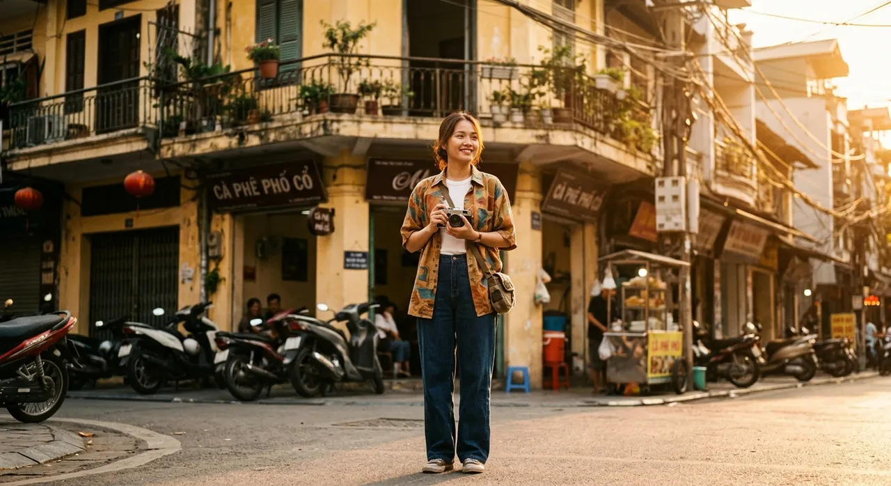 Bạn trẻ cầm máy ảnh film trên phố Hà Nội
