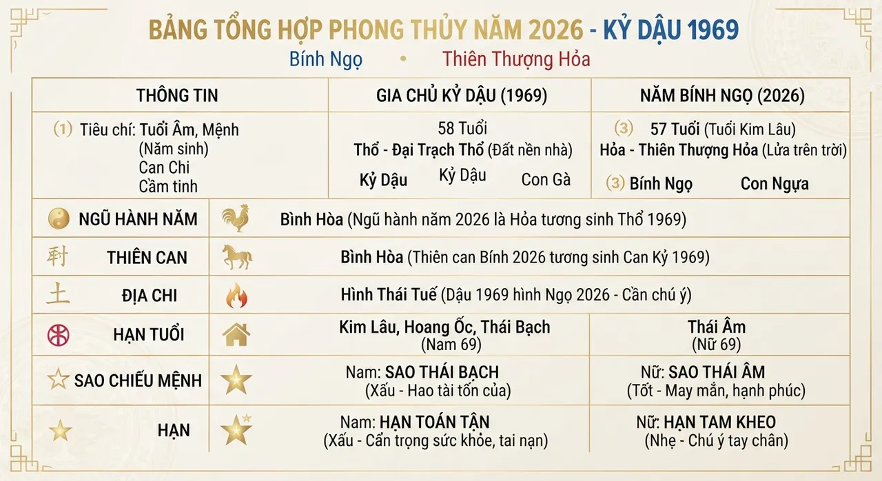 Tổng quan phong thủy tuổi Kỷ Dậu 1969 năm 2026