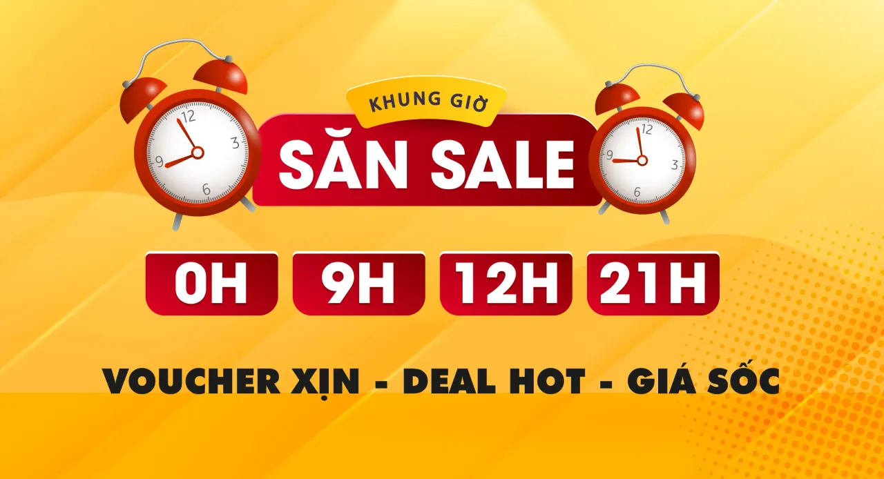 Đồng hồ báo thức chỉ nửa đêm bên cạnh điện thoại đang mở trang flash sale