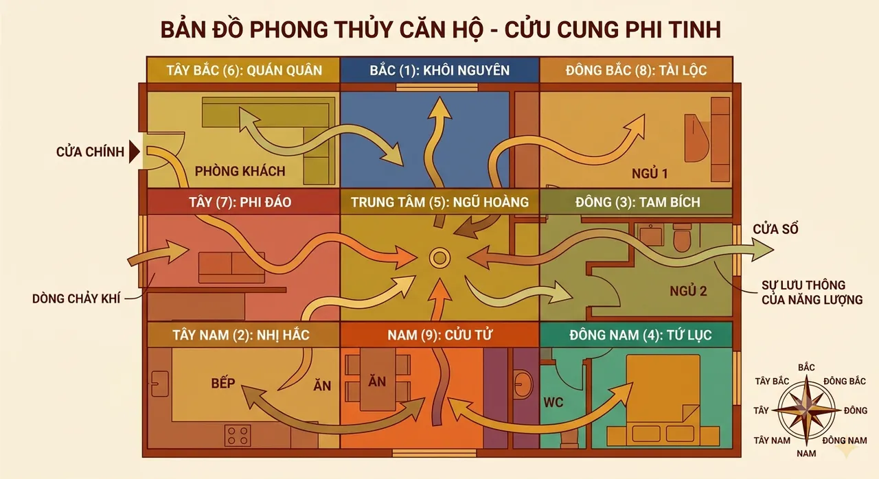 sơ đồ cửu cung phi tinh 2026 căn hộ
