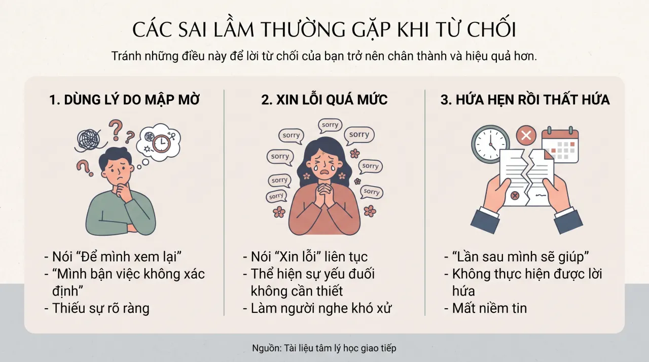 Danh sách minh họa những thói quen sai khi từ chối