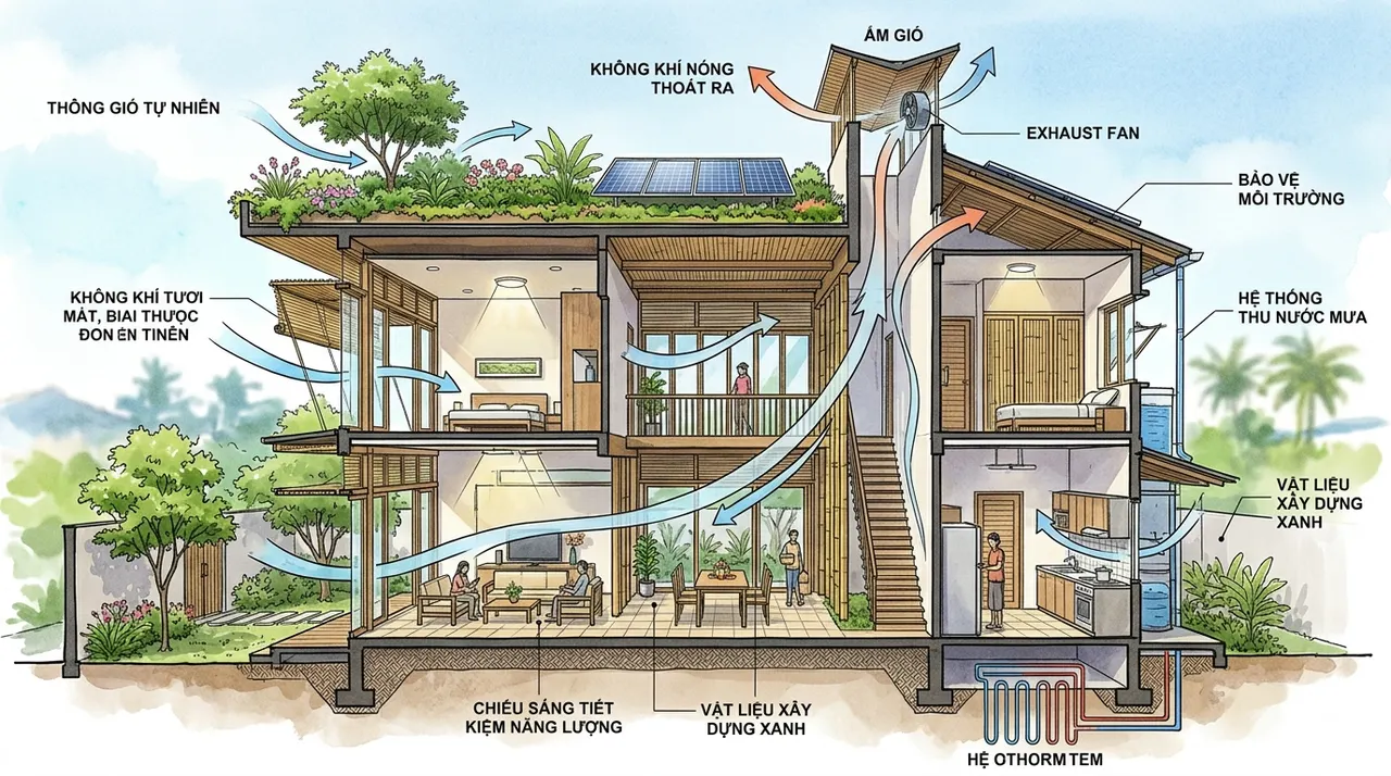 Thiết kế nhà ở tiết kiệm năng lượng với thông gió tự nhiên