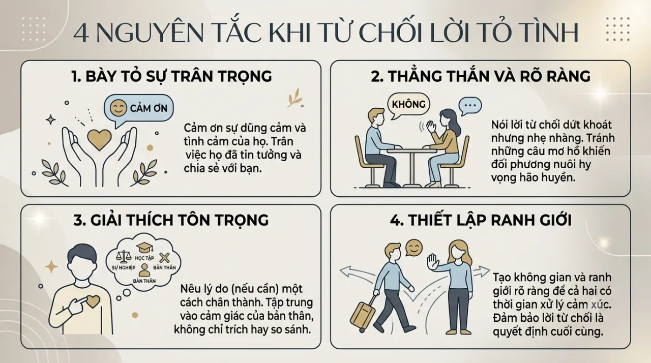 Infographic bốn nguyên tắc khi từ chối lời tỏ tình