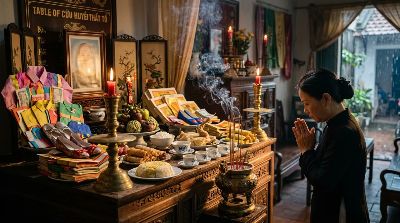 Bàn cúng thí thực trong tháng cô hồn