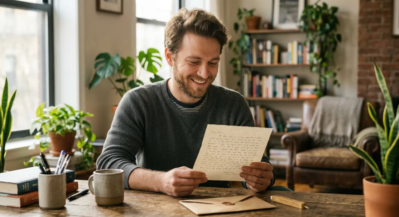 A man reviewing his Women's Day wish before sending