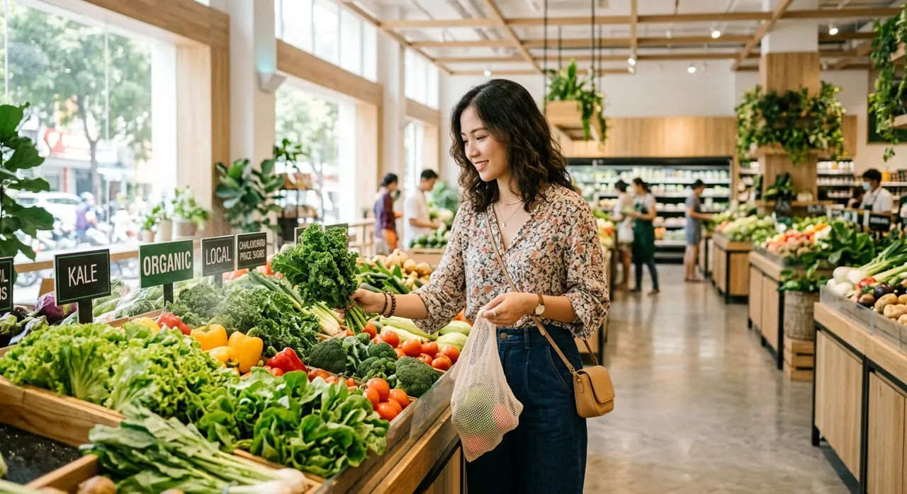 Young person shopping at a modern supermarket