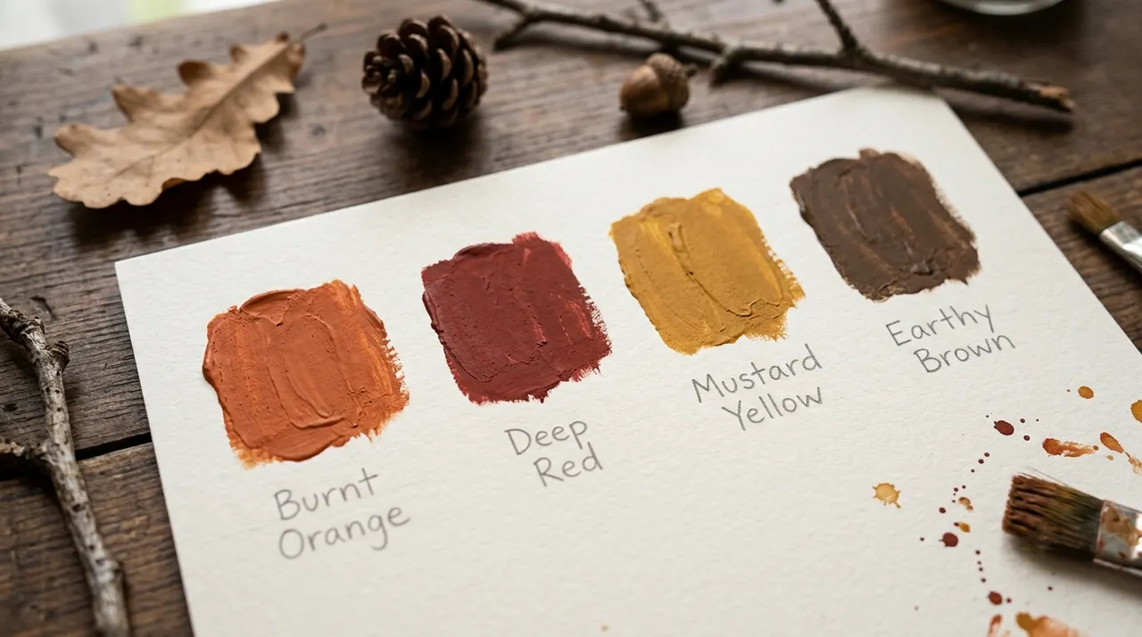 Bảng màu autumn với các tone cam, đỏ, vàng, nâu