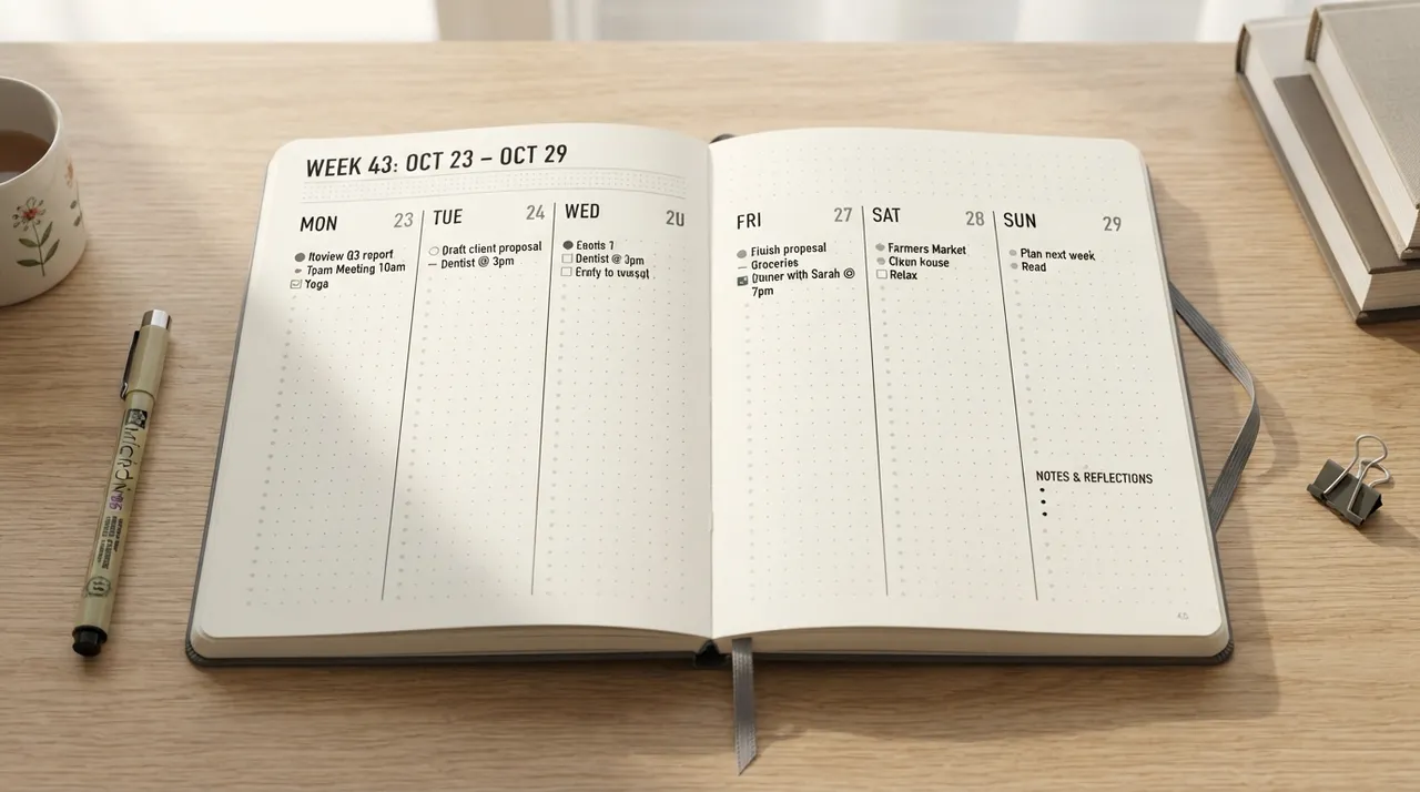 Layout Weekly Log đơn giản trong sổ dot grid