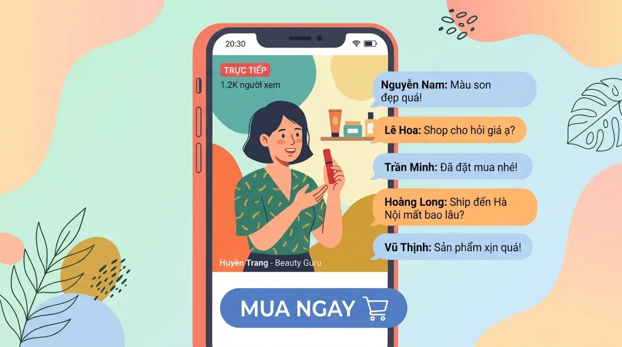 Minh họa khái niệm live shopping mua sắm qua livestream