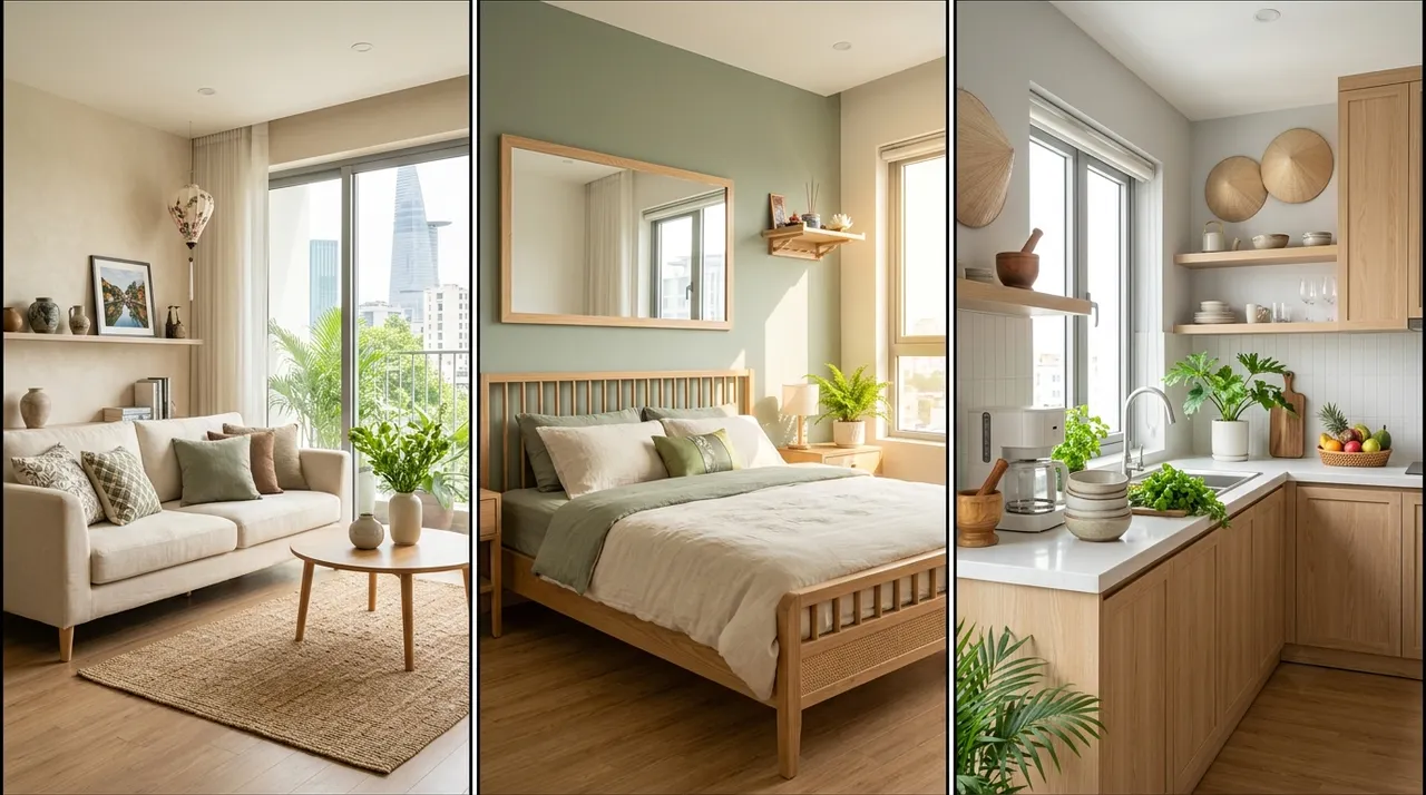 phối màu sơn phòng khách phòng ngủ bếp hợp phong thủy