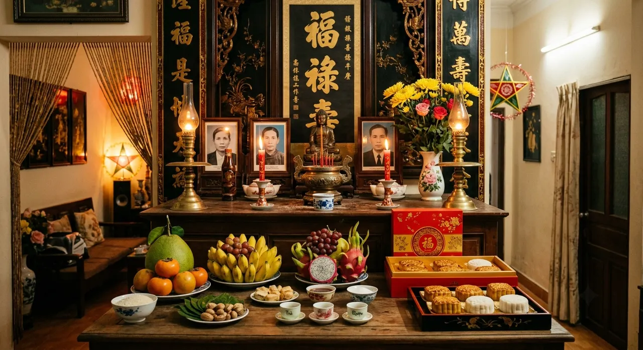 bày biện bàn thờ rằm tháng 8