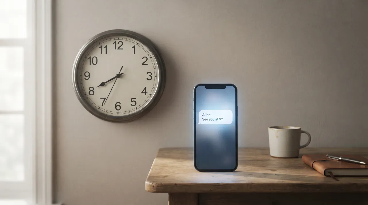 đồng hồ và điện thoại báo có tin nhắn