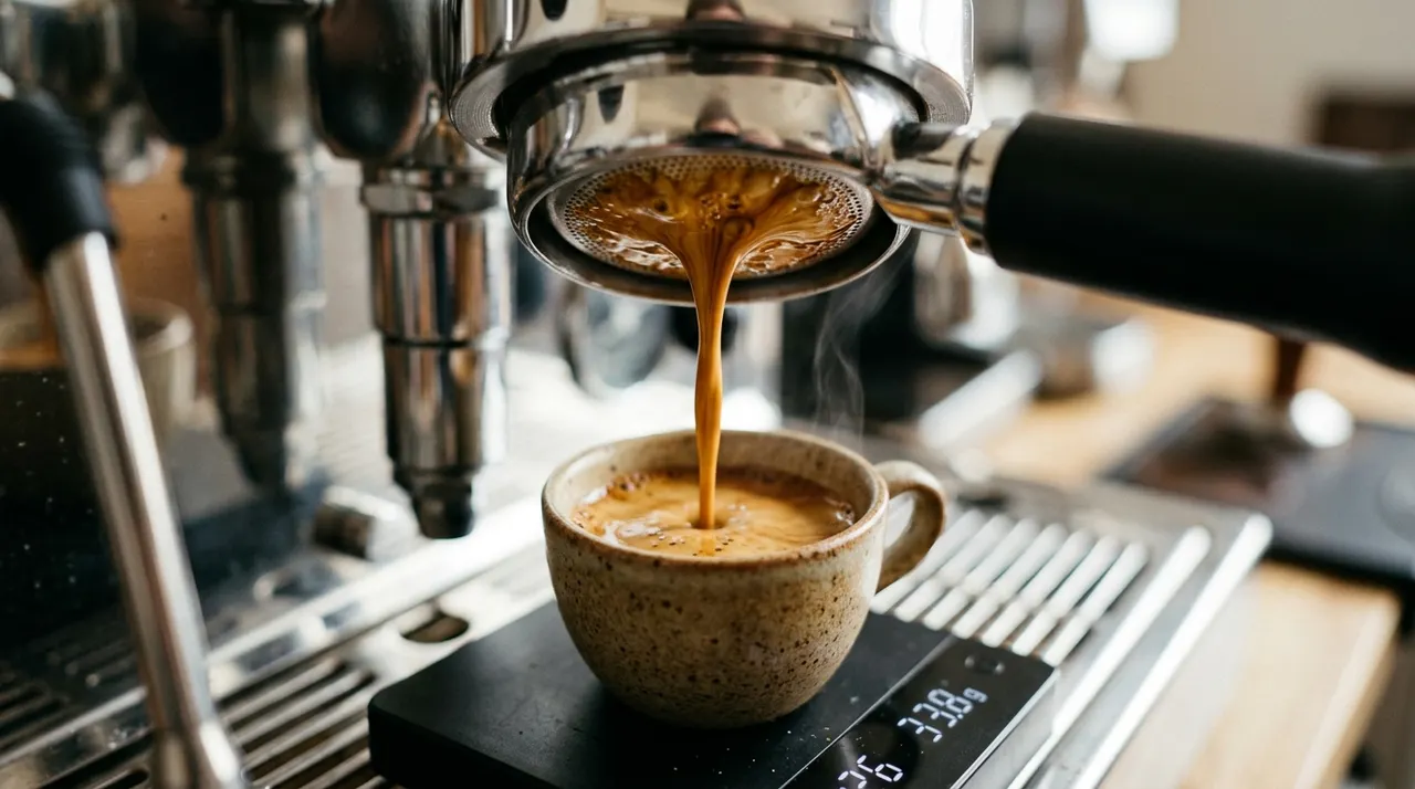 Quá trình chiết xuất espresso từ portafilter trong suốt