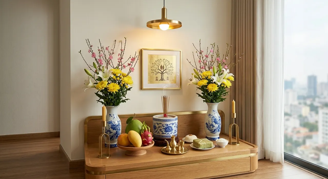 mâm cúng Rằm tháng 9 đơn giản cho gia đình hiện đại