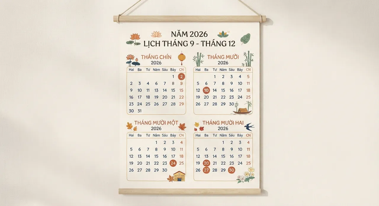 Bảng tổng hợp lịch nghỉ lễ cuối năm 2026