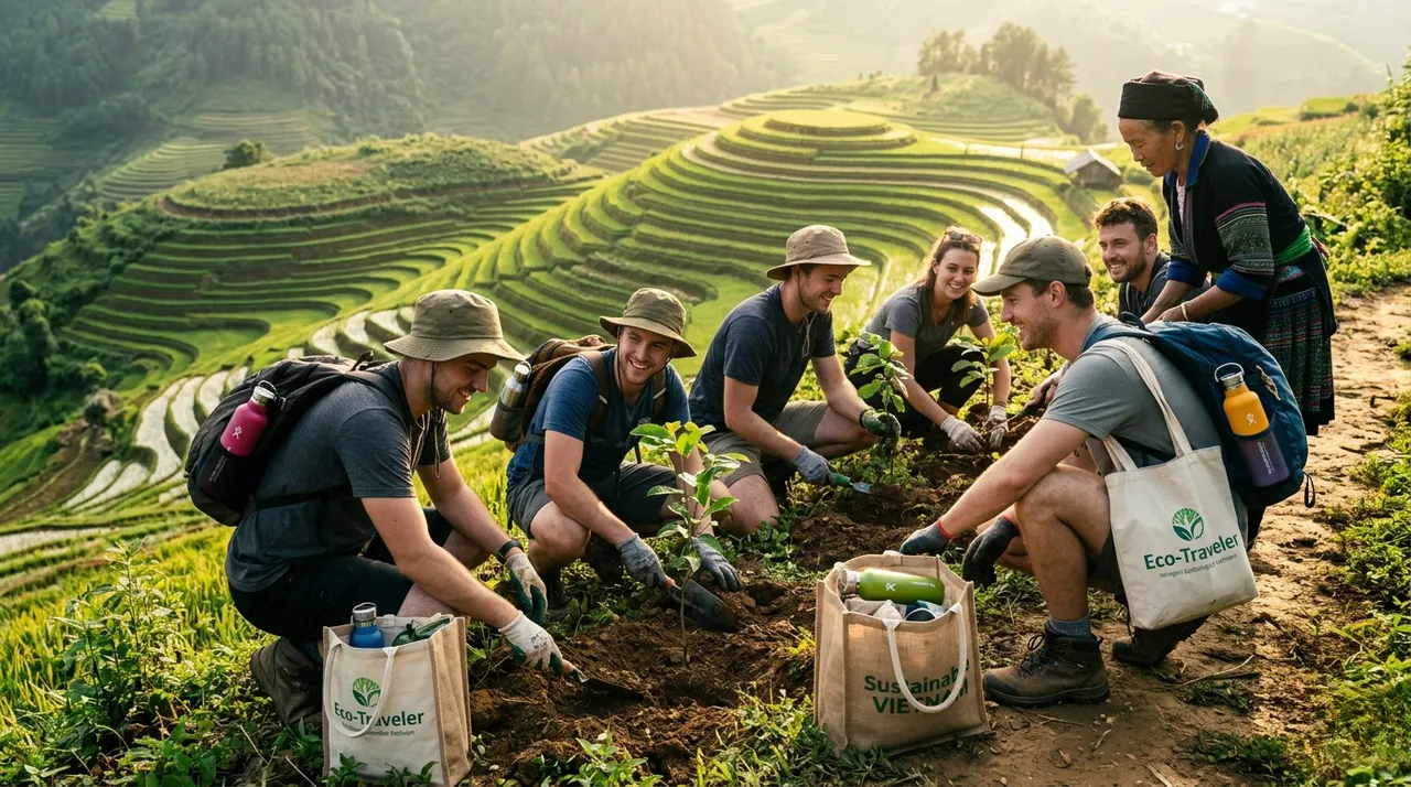 Giới trẻ tham gia hoạt động bảo vệ môi trường trong chuyến du lịch