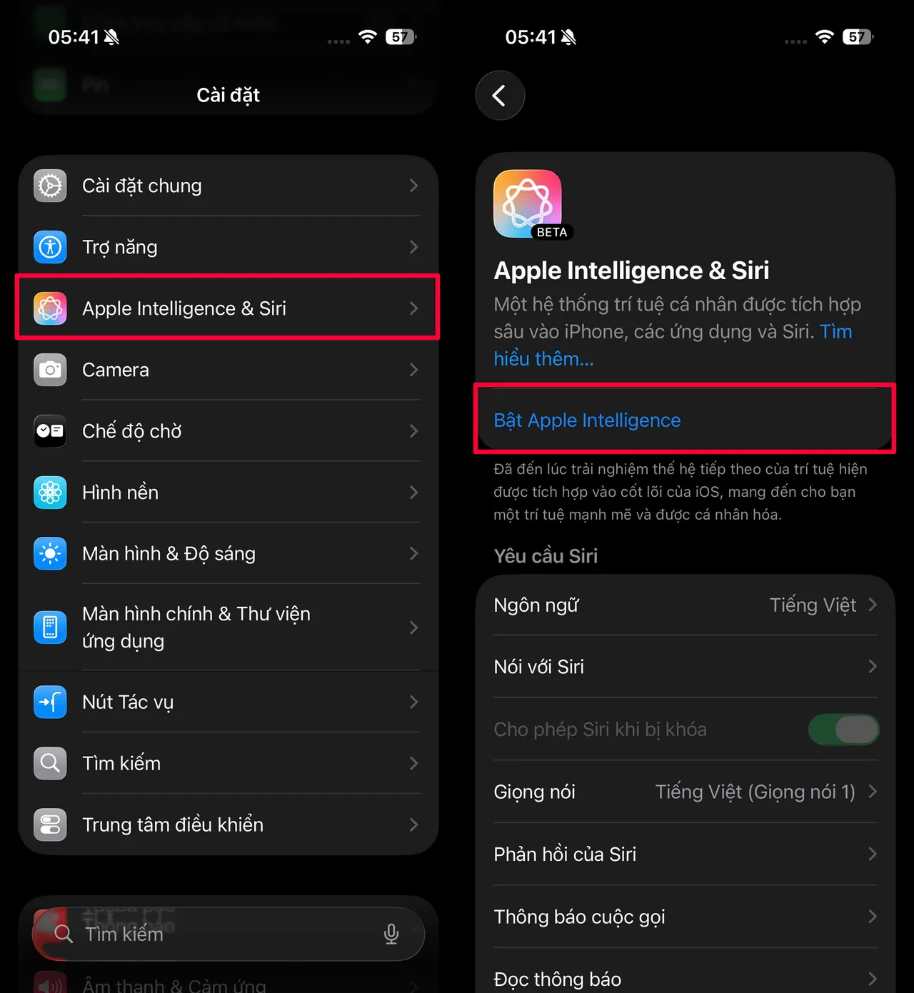 Các bước bật Apple Intelligence tiếng Việt
