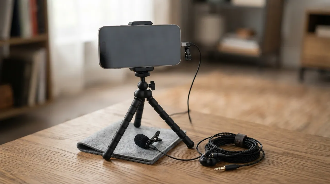 Điện thoại kèm mic cúc áo và tai nghe có dây trên bàn