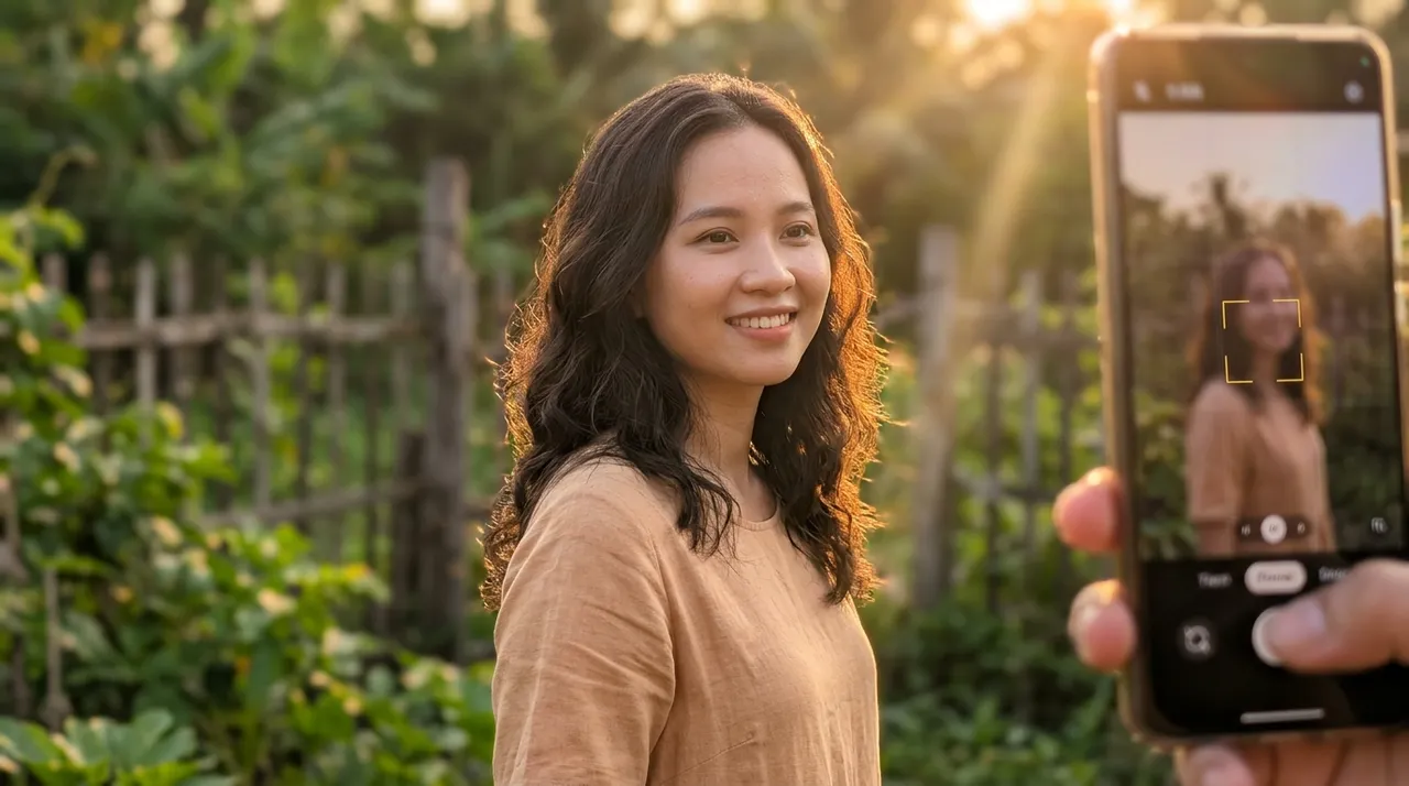Chân dung chụp bằng điện thoại trong giờ vàng