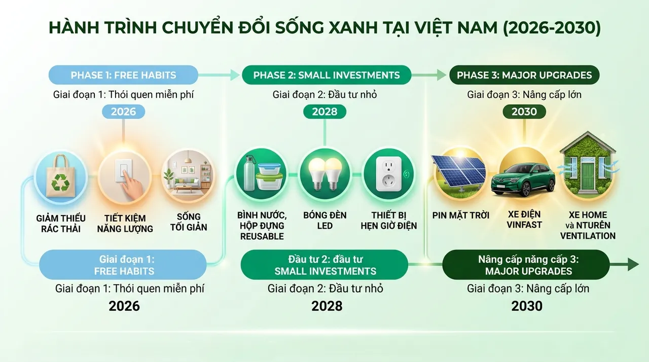 Lộ trình 3 giai đoạn áp dụng lối sống xanh
