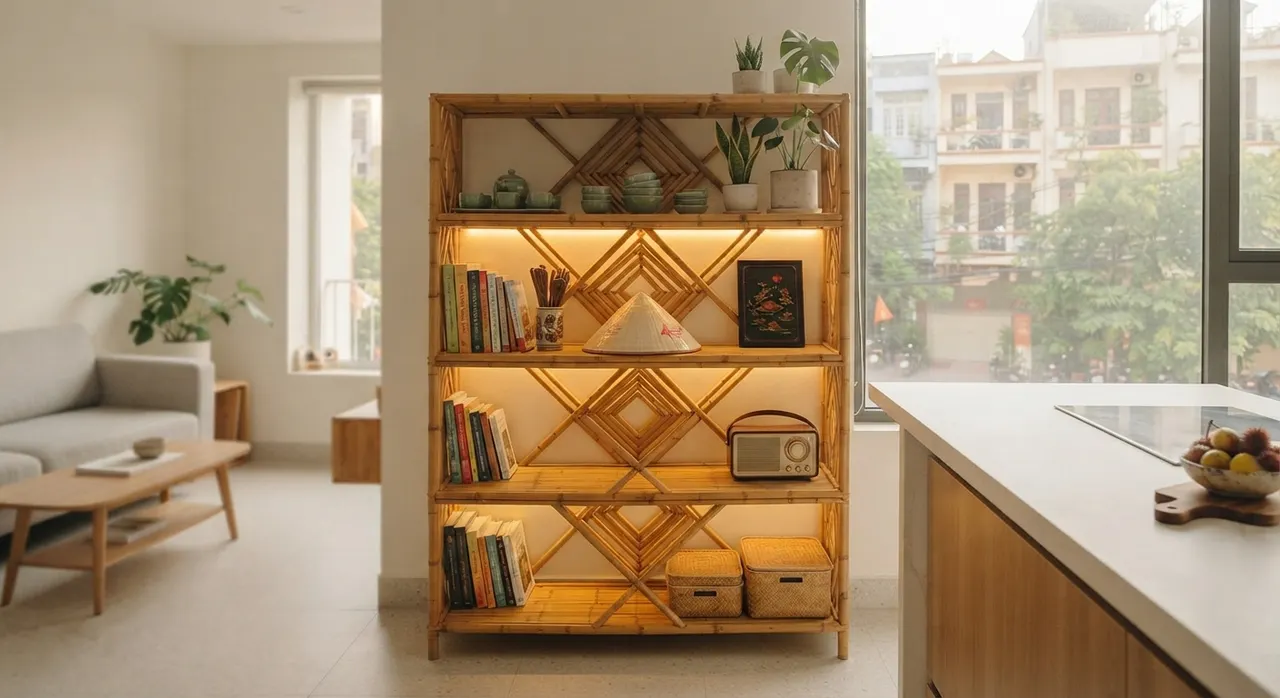 Kệ tre nứa thiết kế hiện đại