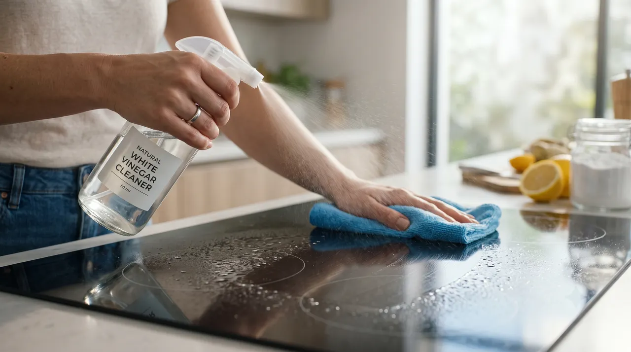Lau mặt kính bếp từ bằng dung dịch giấm và nước