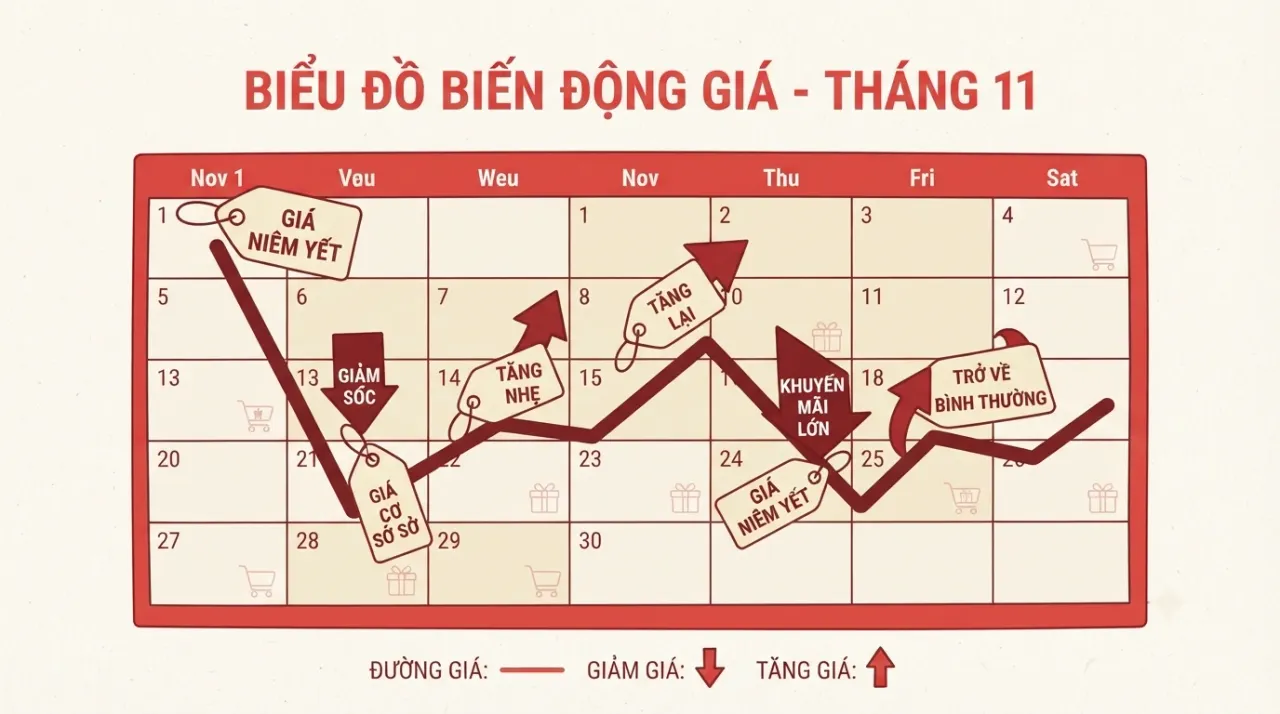 Hình minh họa giá thay đổi nhiều lần trong giai đoạn sale sớm tháng 11