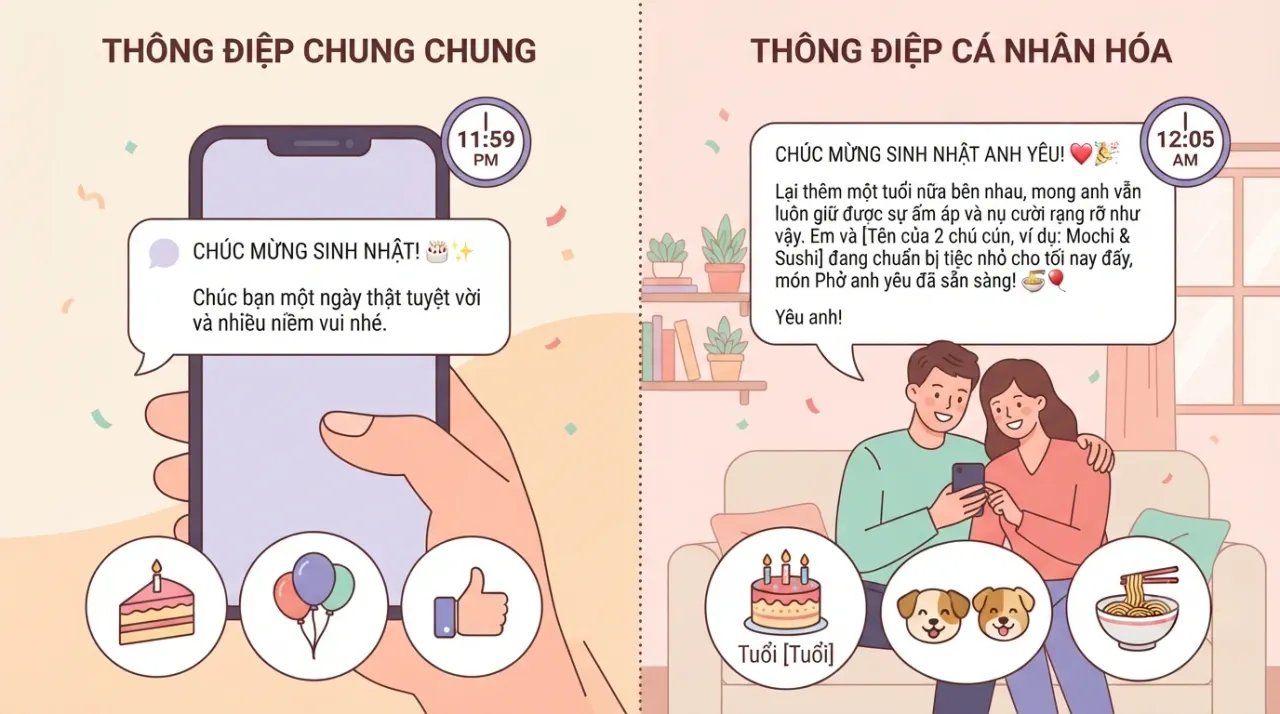 So sánh lời chúc sinh nhật chung chung và lời chúc cá nhân hóa
