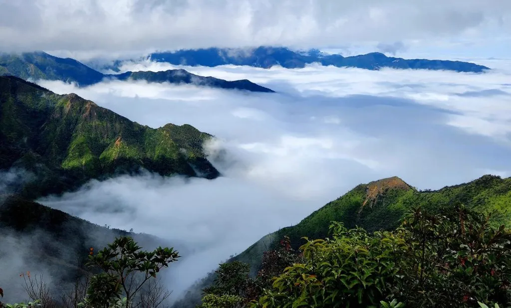 Biển mây dày tràn vào thung lũng Tà Xùa lúc bình minh