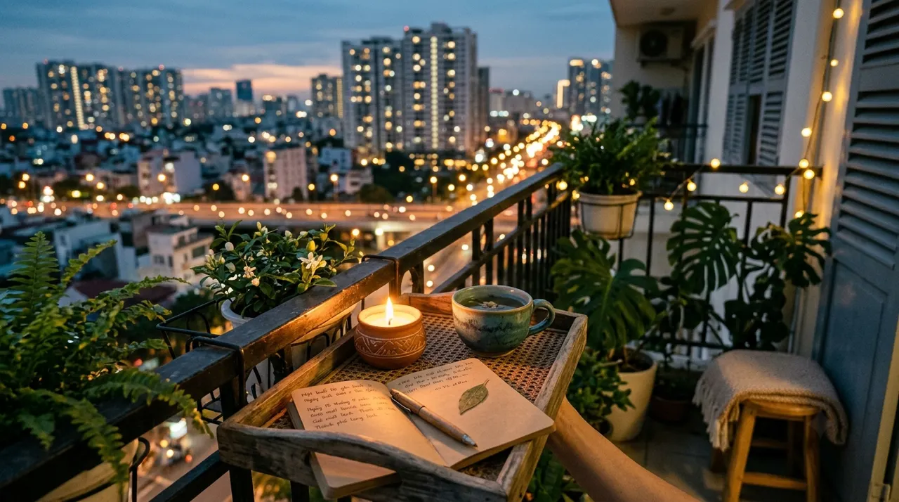 Khoảnh khắc thư giãn buổi tối với nến thơm và trà