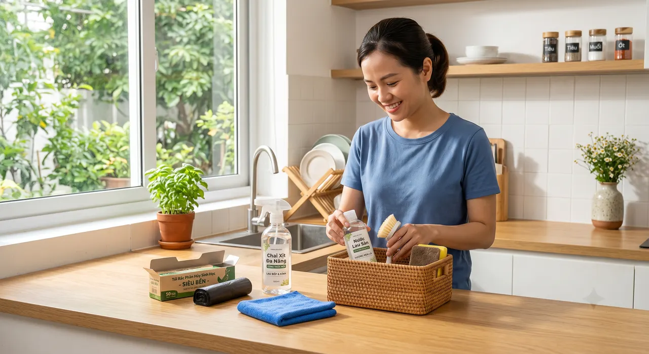 Chuẩn bị dụng cụ dọn dẹp nhà cửa