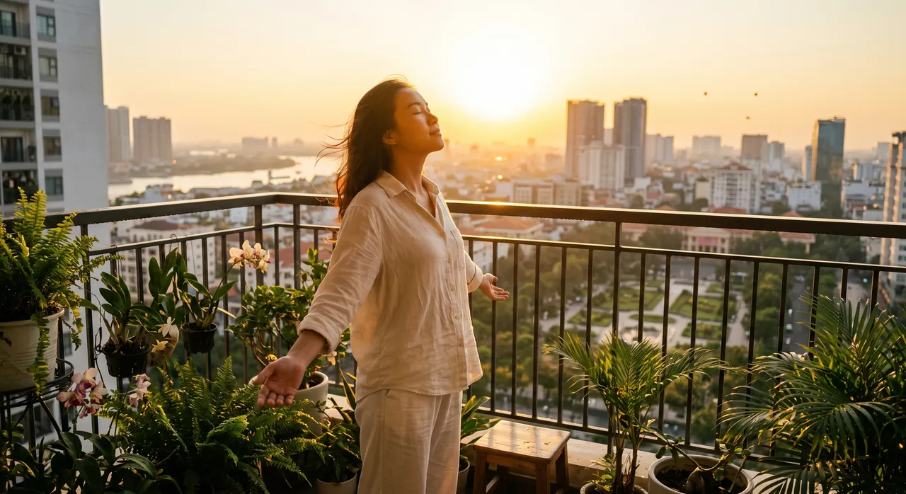 Đón ánh nắng buổi sáng