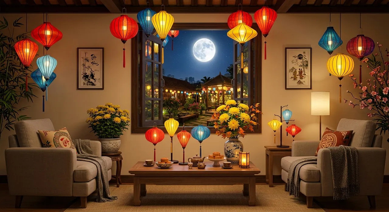trang trí phòng khách đón trung thu