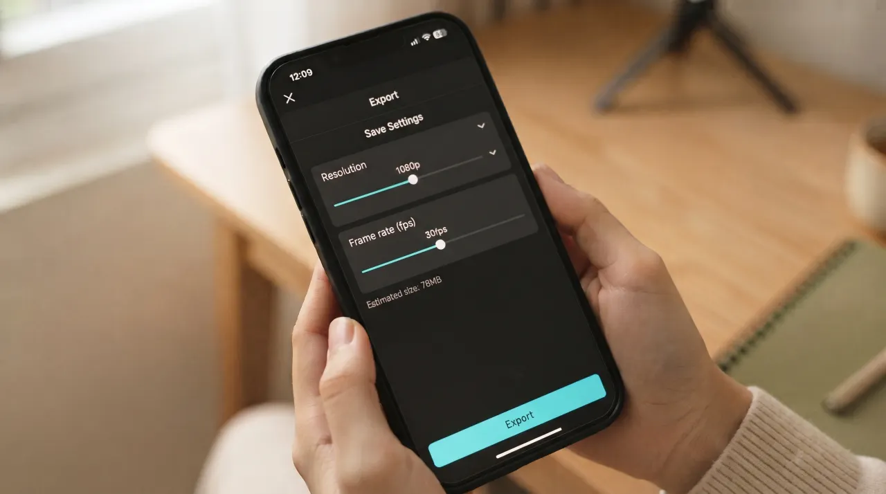 Màn hình cài đặt xuất video CapCut với 1080p và 30fps