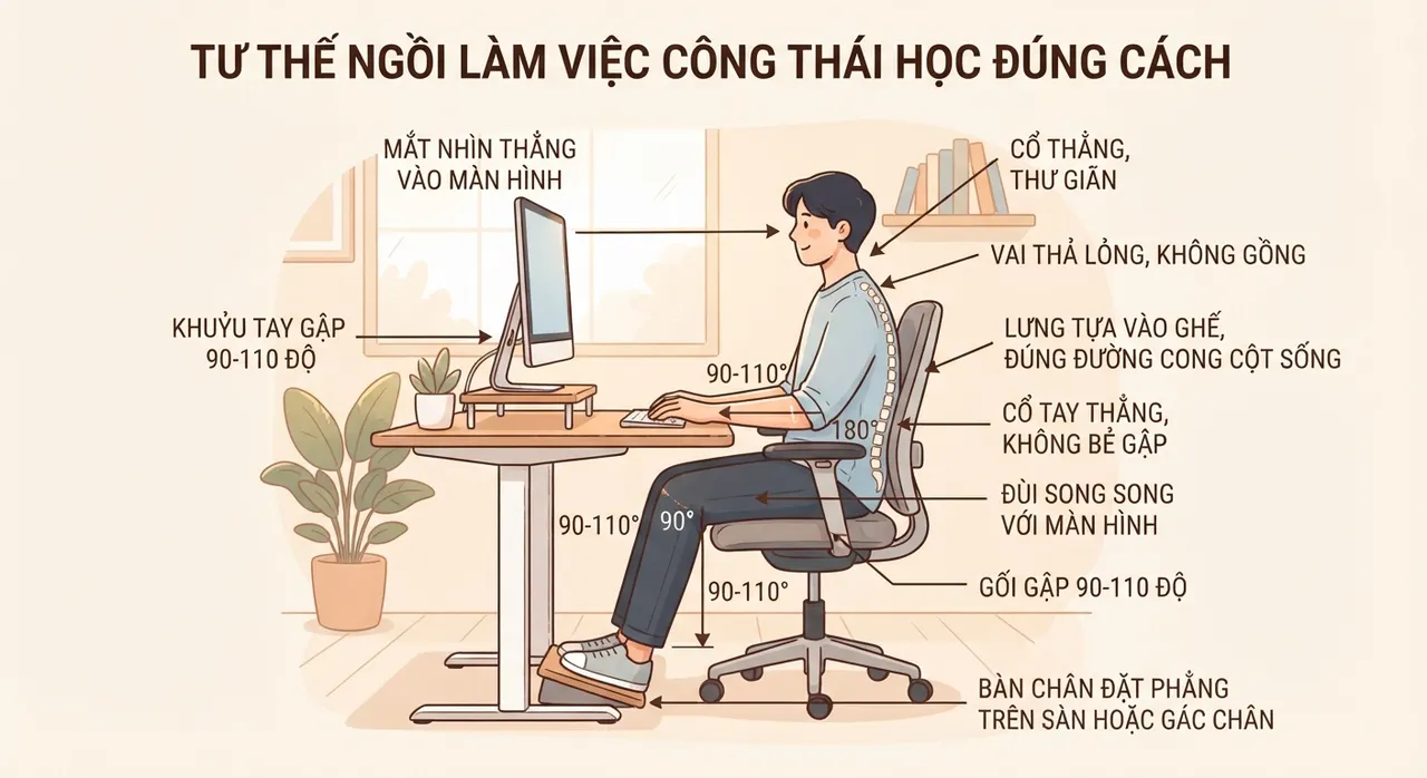 Tư thế ngồi làm việc đúng chuẩn ergonomic