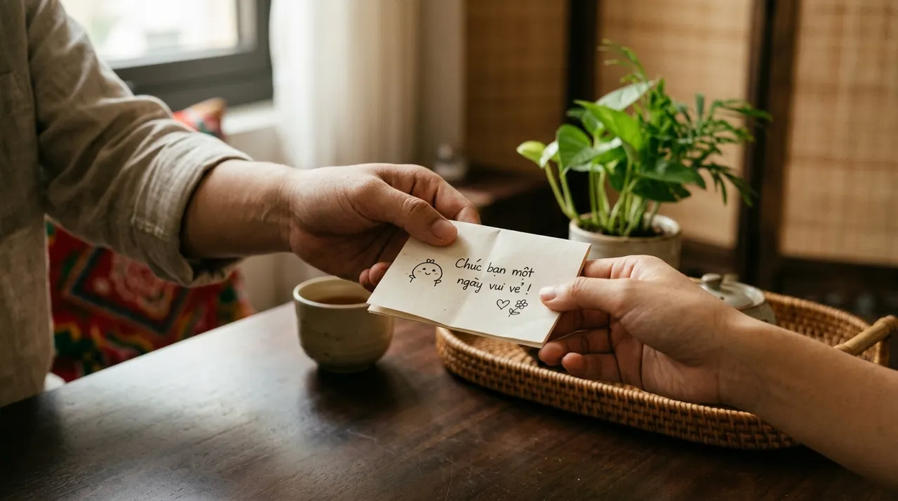 Hai tay trao đổi mảnh giấy viết tay nhỏ xinh