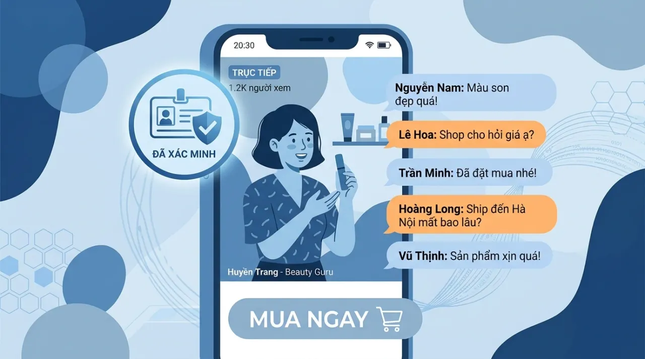 Minh họa xác thực danh tính người livestream bán hàng