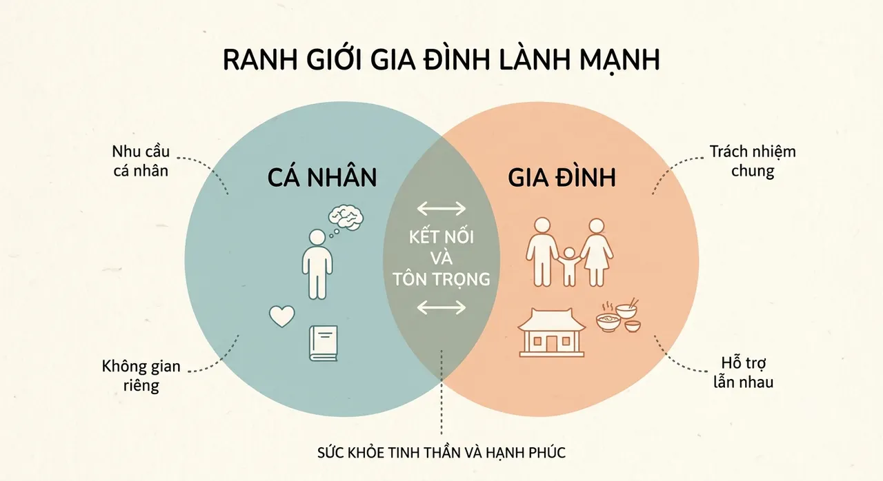 Hình minh họa hai vòng tròn giao nhau biểu tượng cho ranh giới lành mạnh
