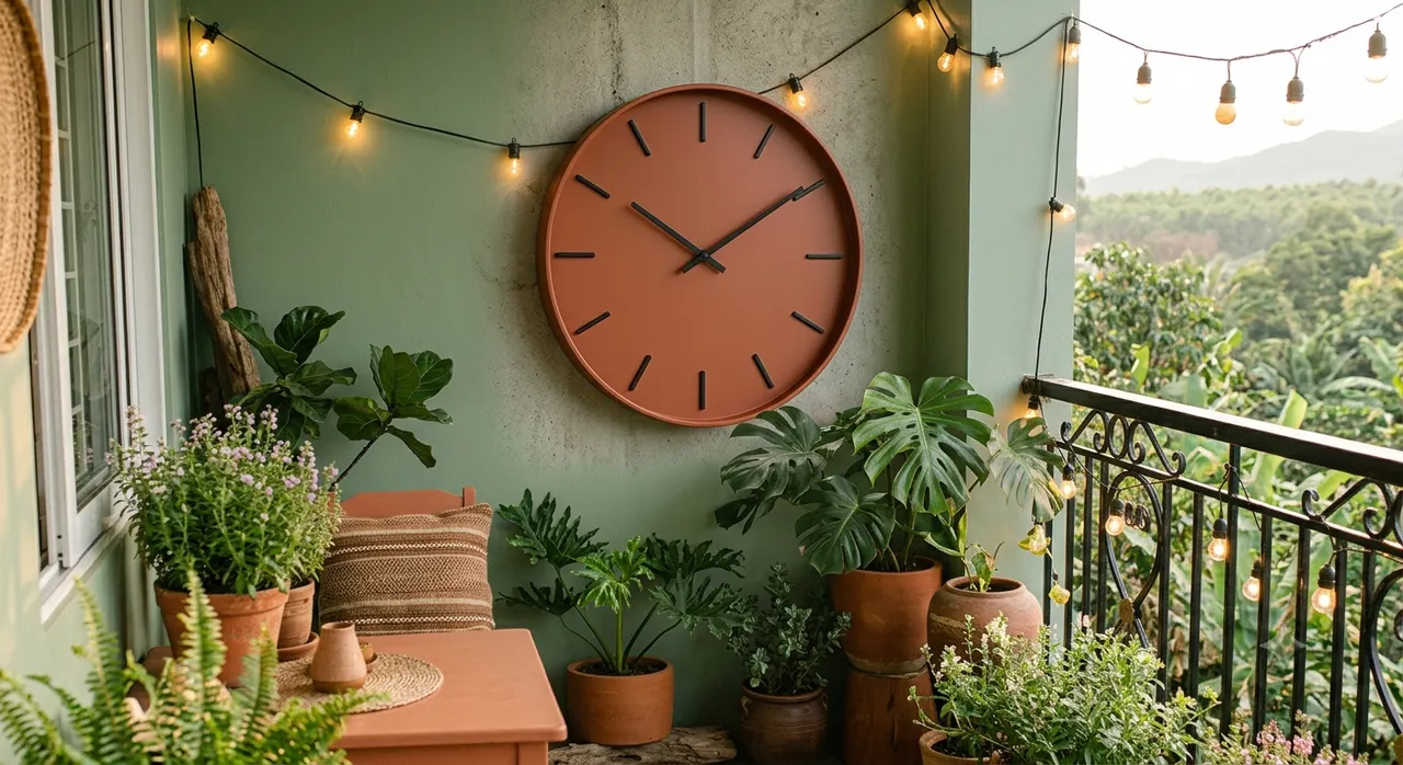 Đồng hồ treo tường ngoài trời trên ban công