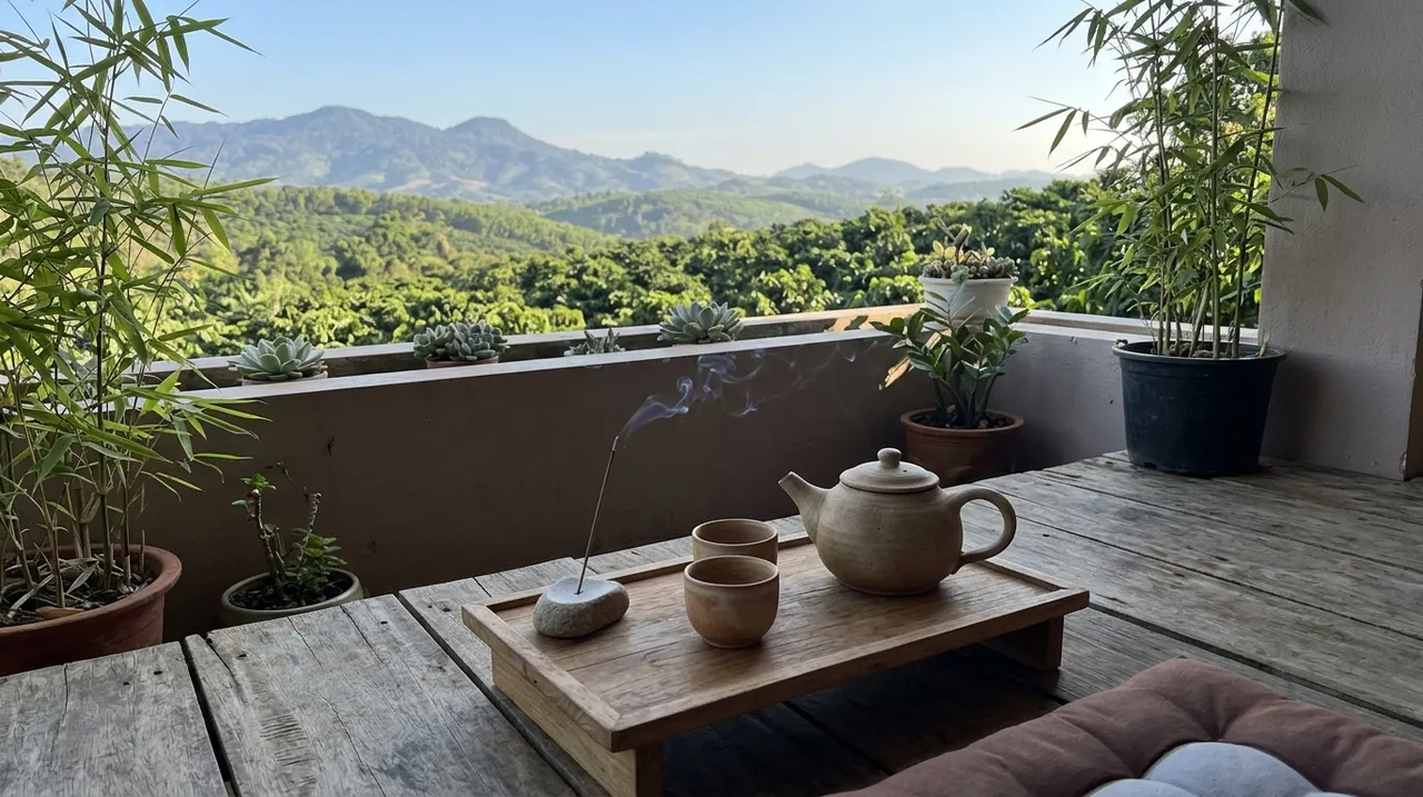 Góc uống trà nhỏ trên ban công