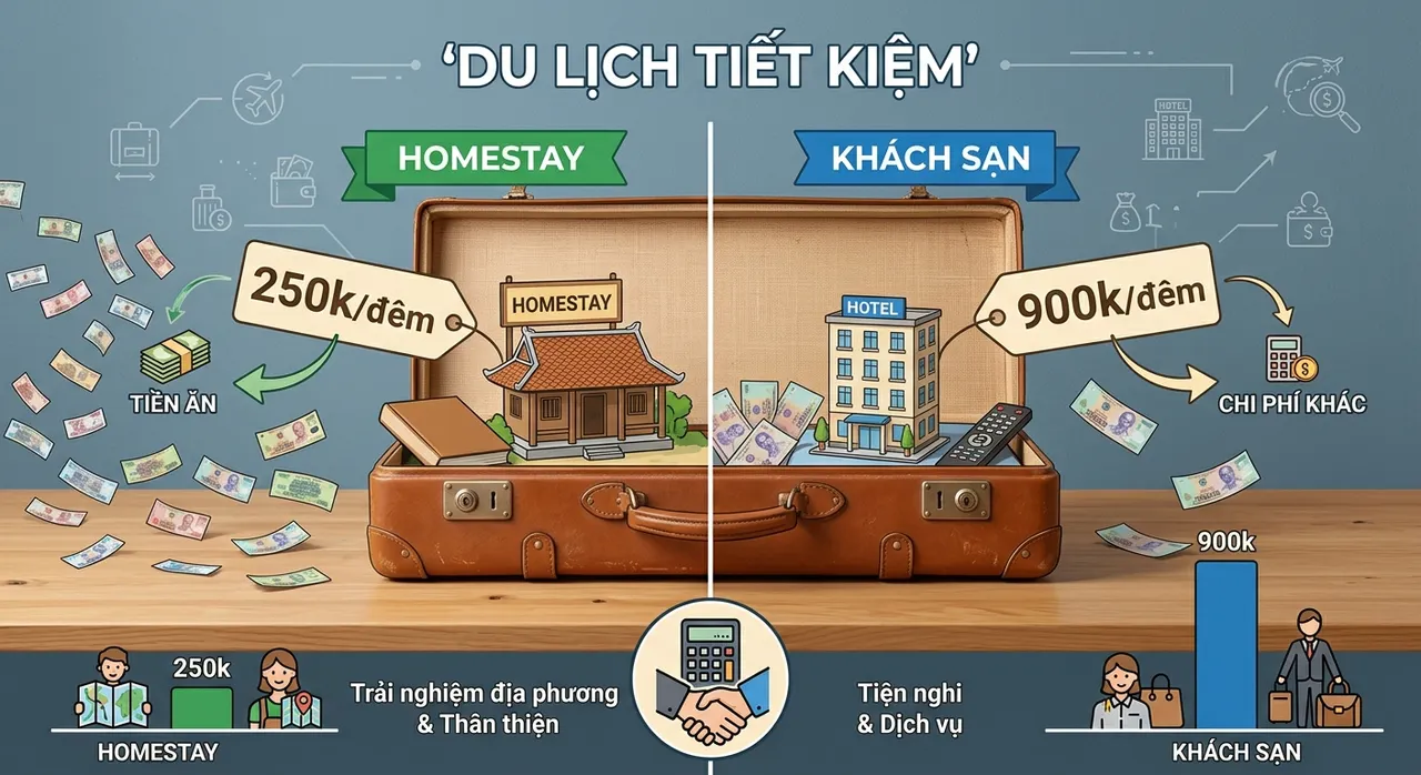 So sánh chi phí giữa homestay và khách sạn cho du lịch chậm