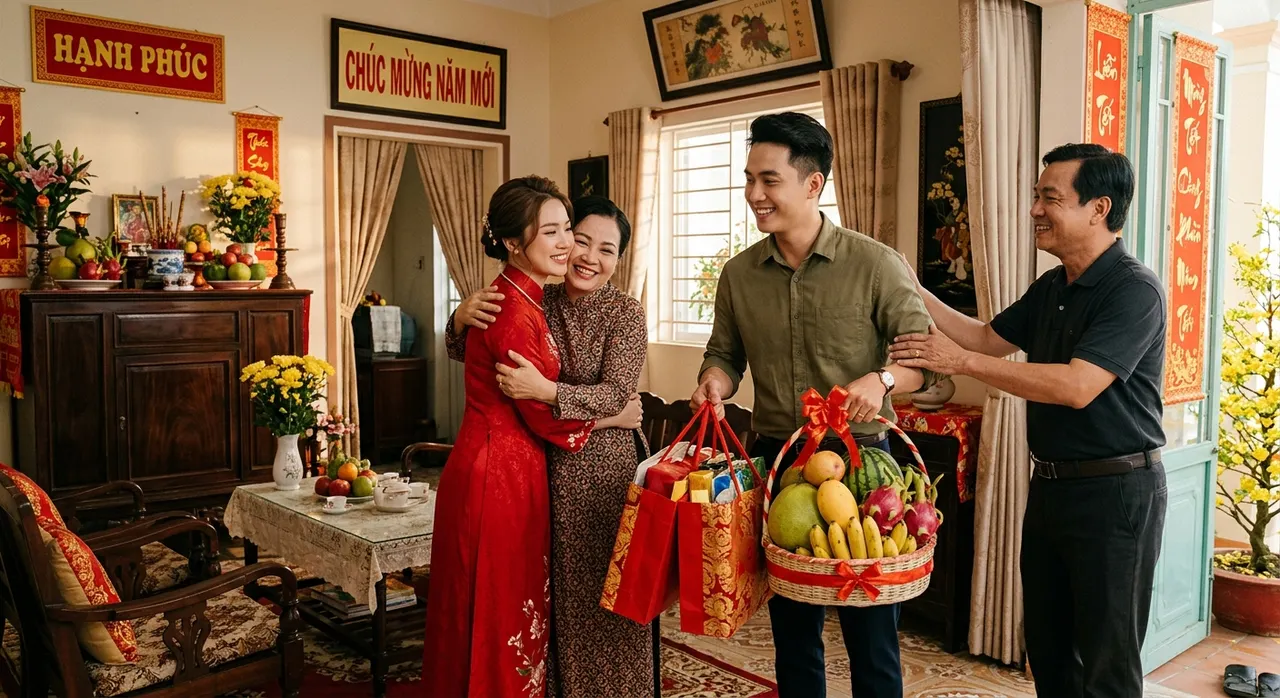 Cặp đôi trẻ về lại mặt nhà gái sau đám cưới