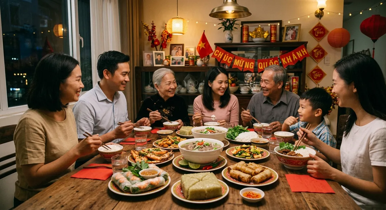 Bữa cơm gia đình sum họp dịp Quốc khánh