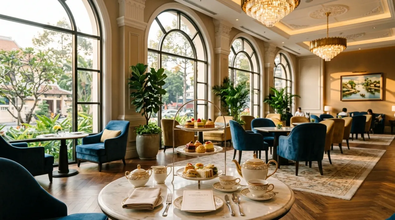Lounge khách sạn phục vụ trà chiều tại Sài Gòn