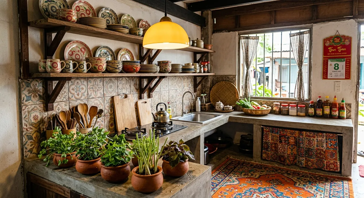 Bếp Việt Nam áp dụng phong cách Dopamine Decor với phụ kiện màu sắc